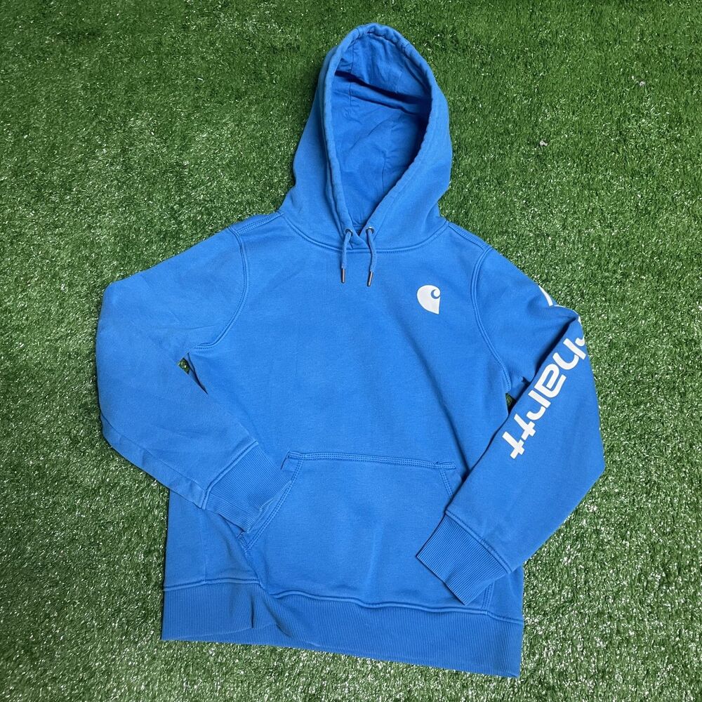 Carhartt Clarksburg Logo Sweatshirt Women’s Medium Blue Hoodie Pullover Fleece
